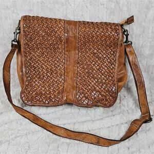 Langellotti Leather Purse Made In Italy Large Boho Hippie Western Brown Classic